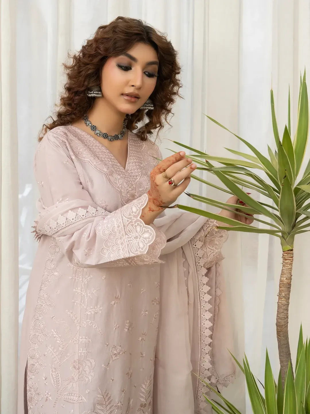 Ziya - U5B Stunning Embroidered Lawn Suit for Women - 3 Pcs Set in Beige