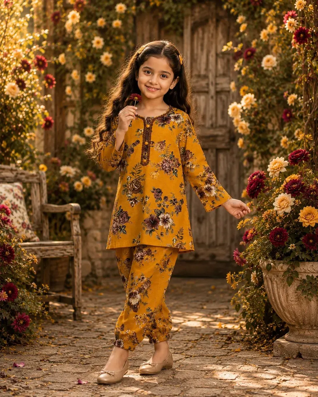 Stylish Printed Kurta Set for Girls - 2 Pcs