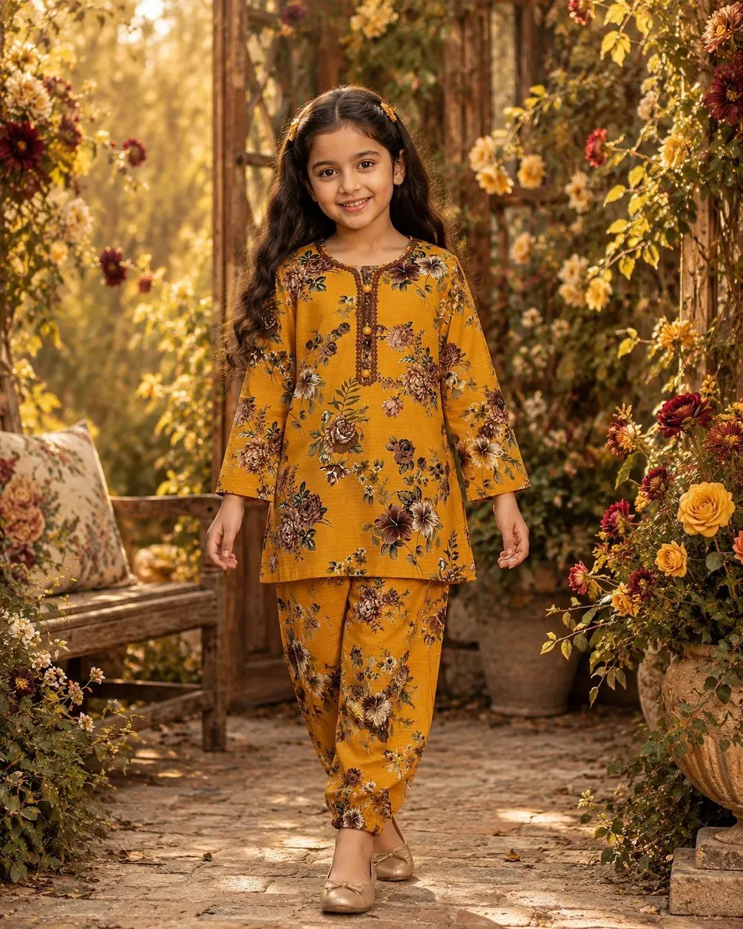 Stylish Printed Kurta Set for Girls - 2 Pcs