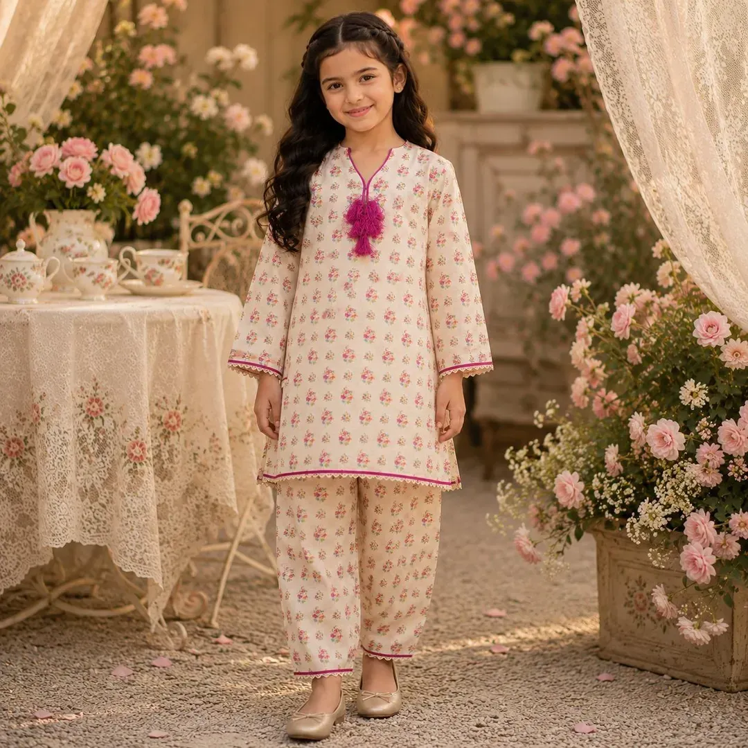 Girl's Cotton Printed Kurta and Shalwar Ditsy Set- 2 Pcs