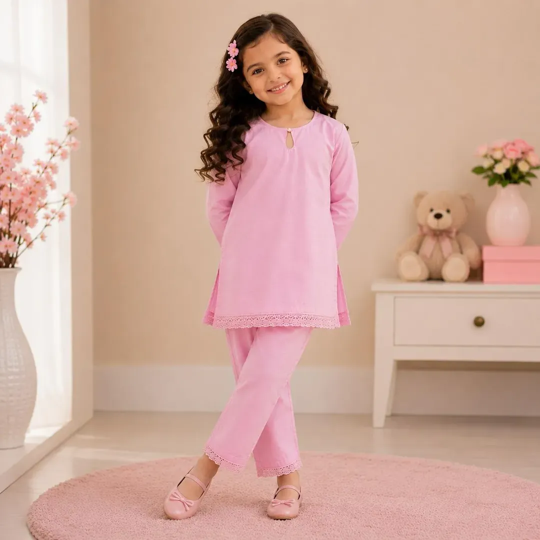 Stylish Girl's Kurta And Trouser Set - 2 Pcs