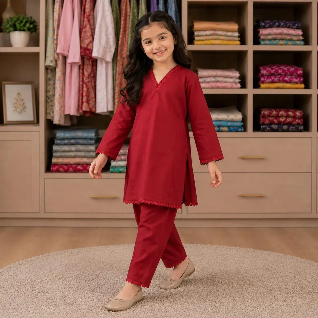 Charming Girl's Kurta And Trouser Set - 2 Pcs