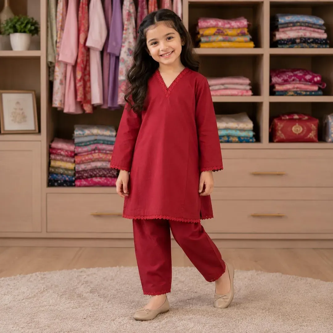 Charming Girl's Kurta And Trouser Set - 2 Pcs
