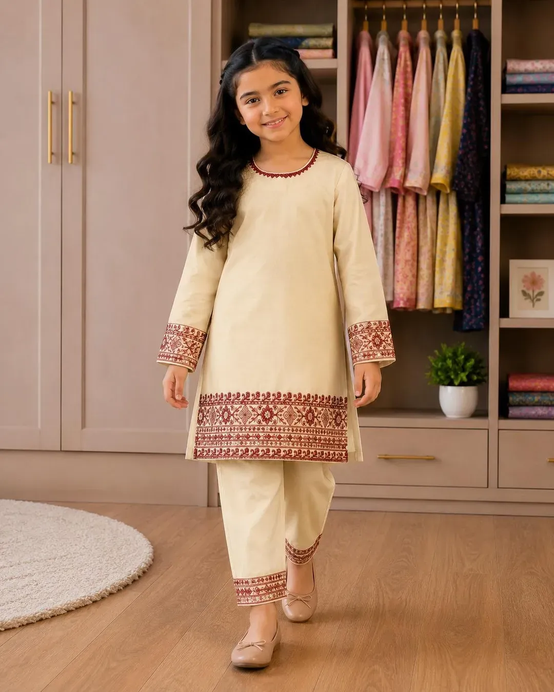 Charming Girl's Cotton Kurta and Trouser Set - 2 Pcs