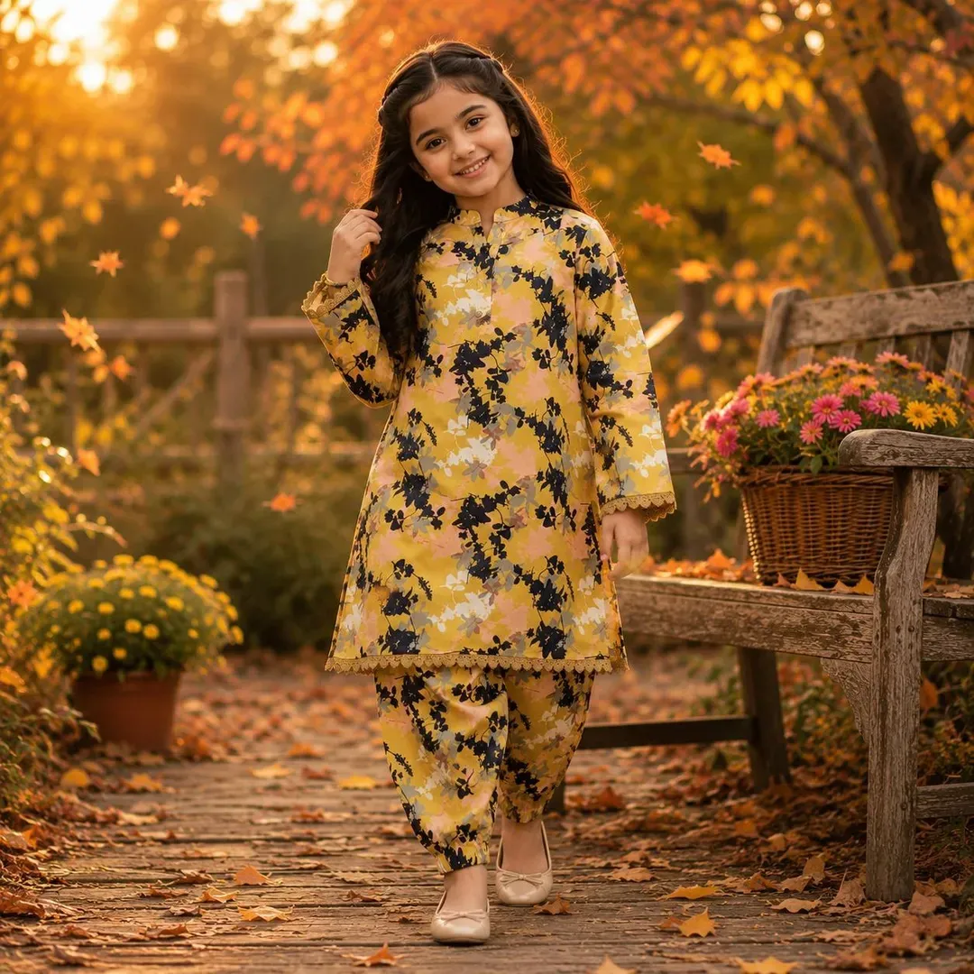 Charming Girl's Cotton Printed Kurta And Trouser Set - 2 Pcs