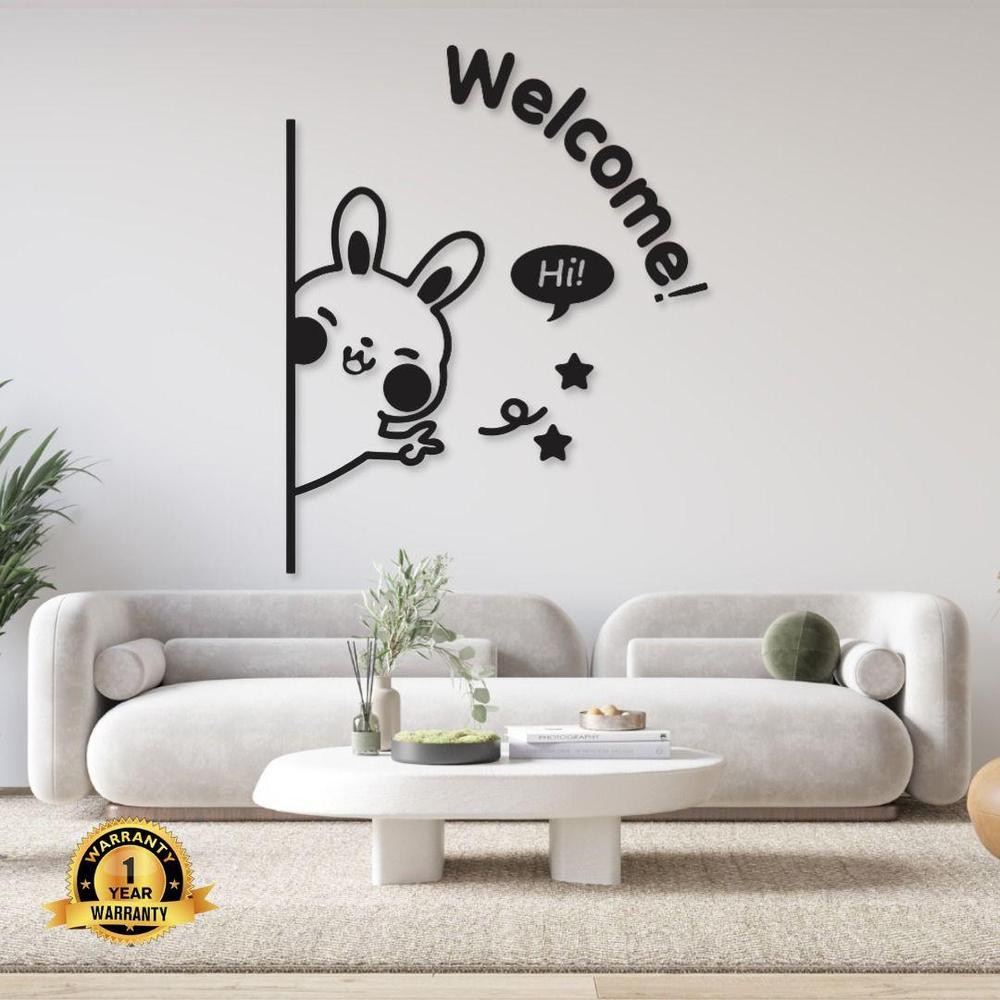 3D Wall Art Bunny Welcome Black Chipboard
