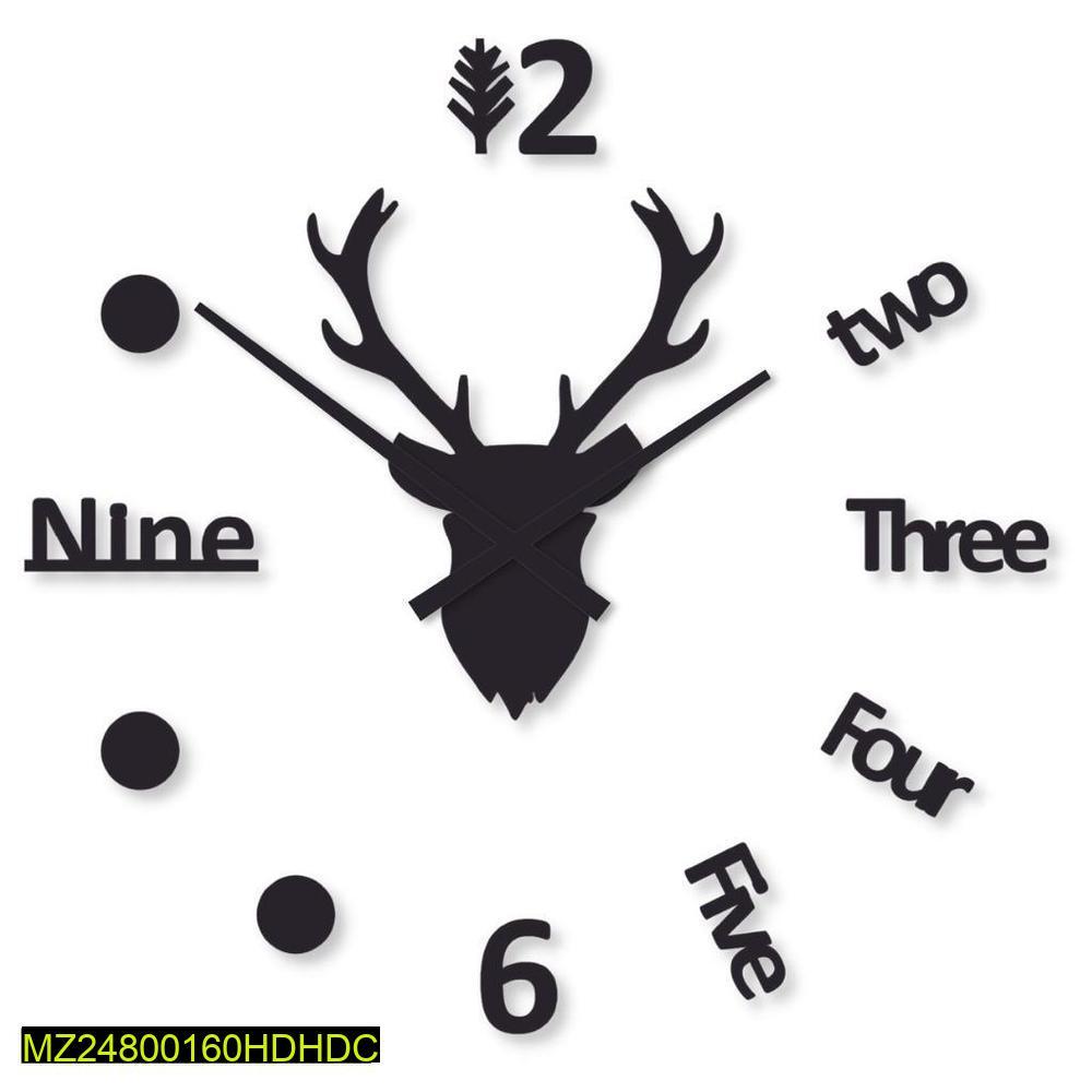 Deer Head Wall Clock Black Modern 24x24