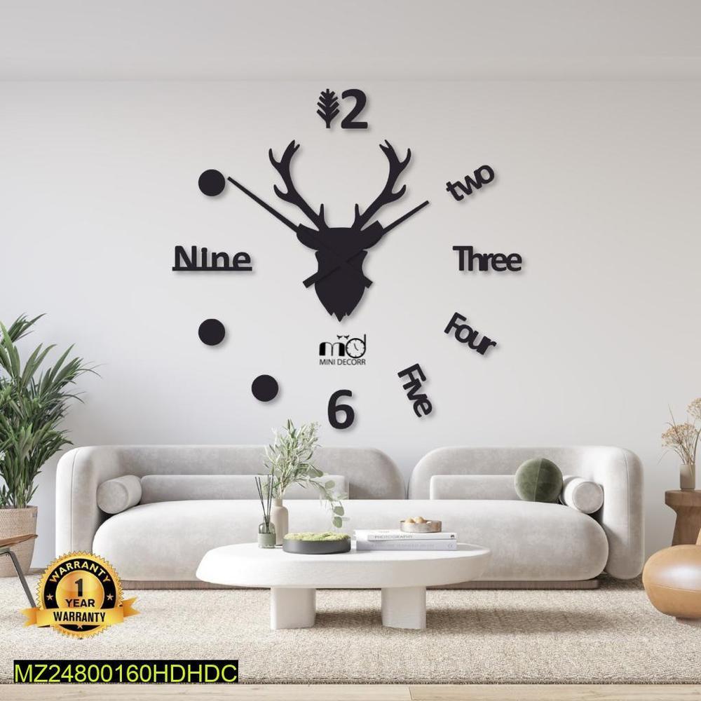 Deer Head Wall Clock Black Modern 24x24