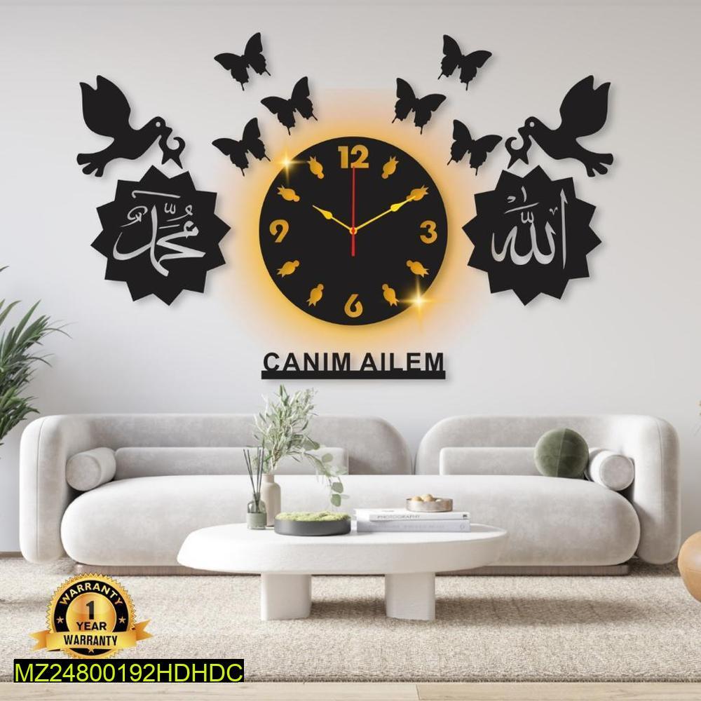 Islamic Wall Clock with Butterflies & Backlight 40x25"