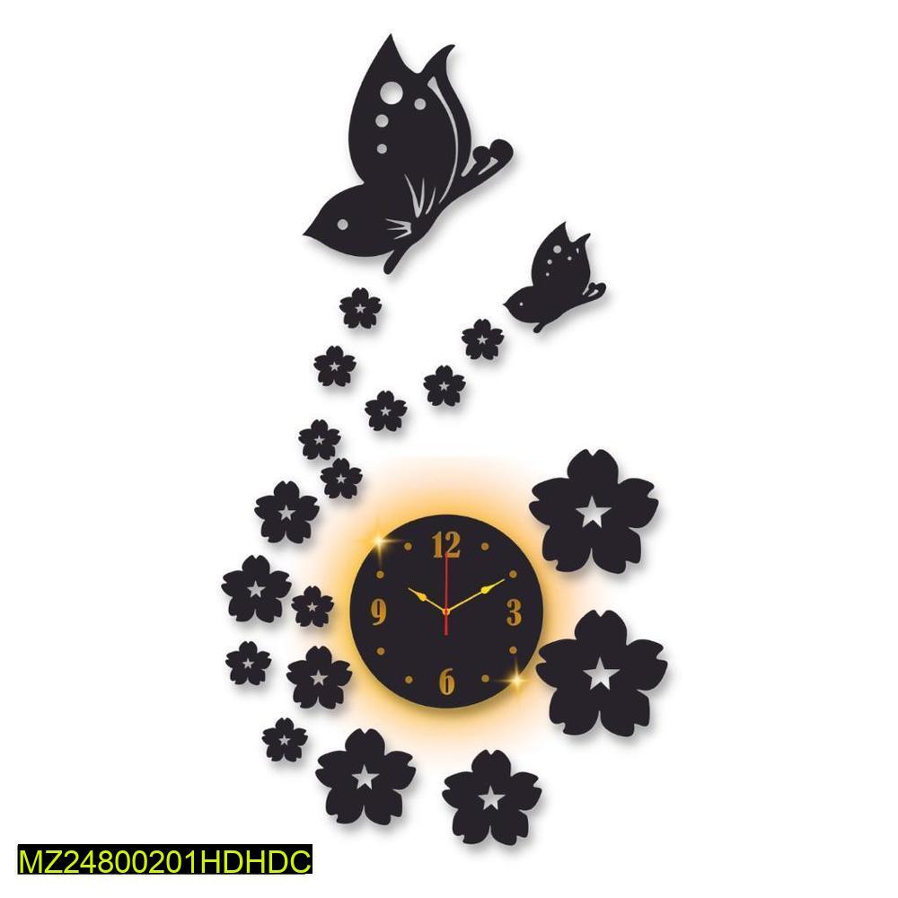 Butterfly Wall Clock Black Backlight 30x14