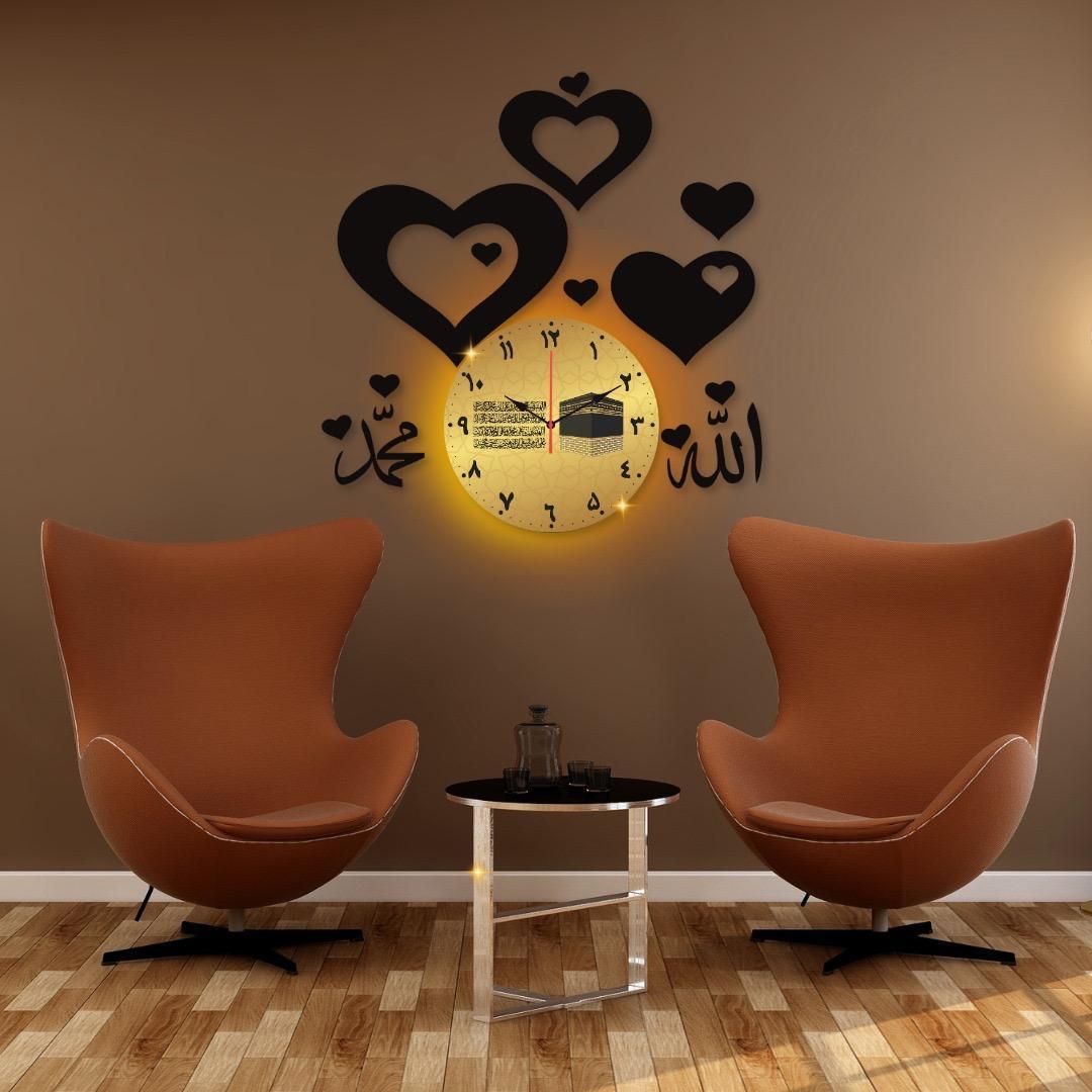 Islamic Calligraphy Wall Clock Black Gold Modern Design