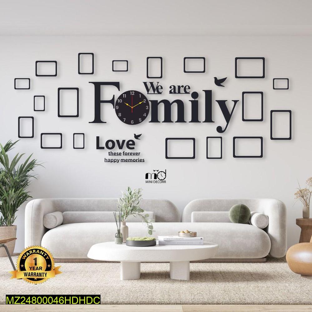Family Wall Clock Decor Black Modern MDF 3mm