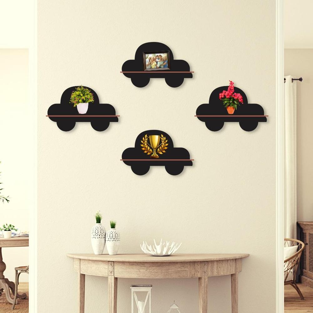 Car Shelves Modern Wall Decor Black MDF 4 Pack
