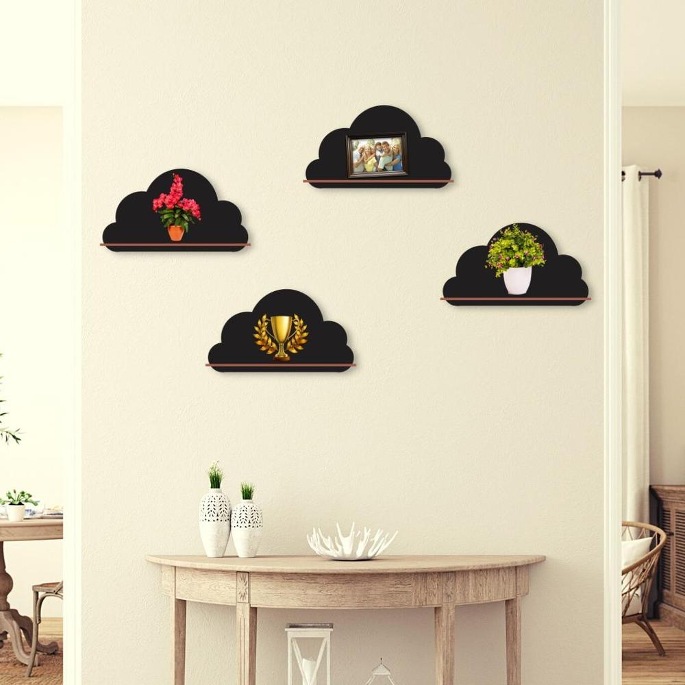 Cloud Shelves Modern Wall Decor Black MDF 4 Pack