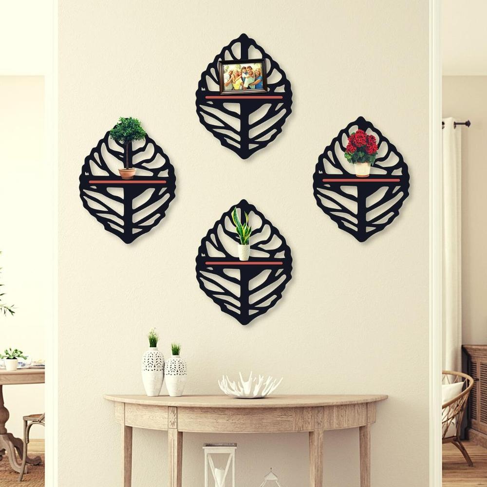 Leaf Shaped Wall Shelves Black Modern Decor