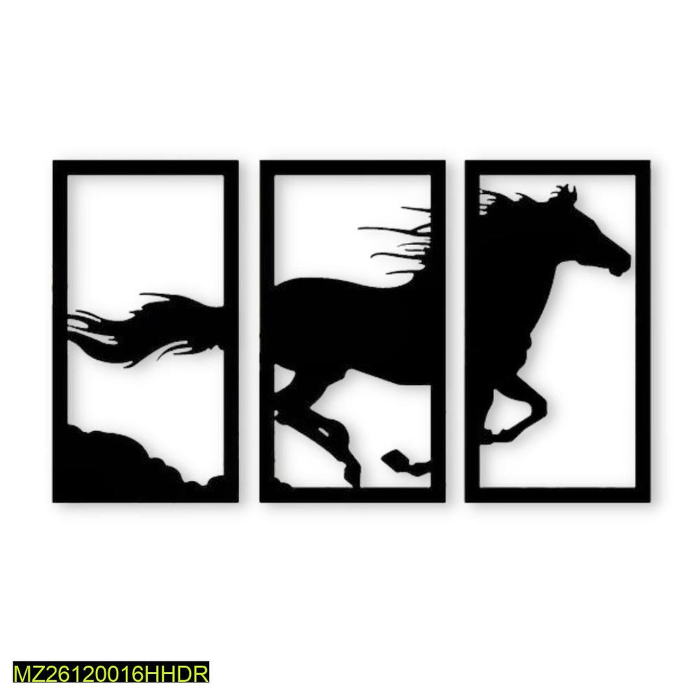 Three Panel Horse Wall Art Black Silhouette Modern Decor