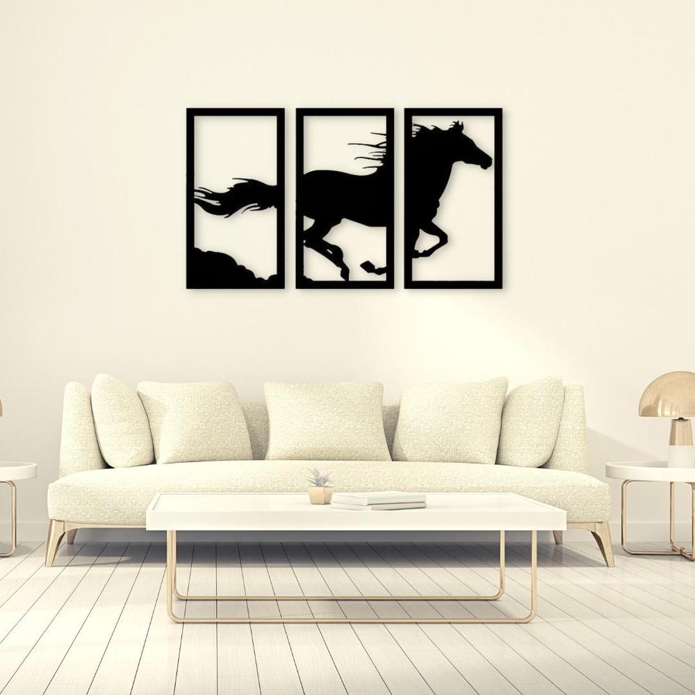 Three Panel Horse Wall Art Black Silhouette Modern Decor