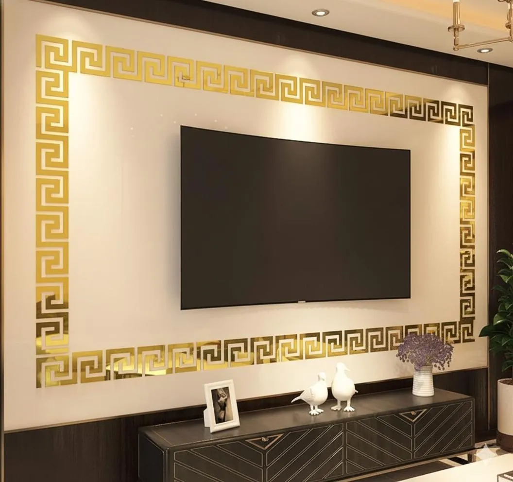 Versace Style Acrylic Mirror Border Wall Design – Golden & Silver (Size: 4x4 , Set: 12 Pcs )