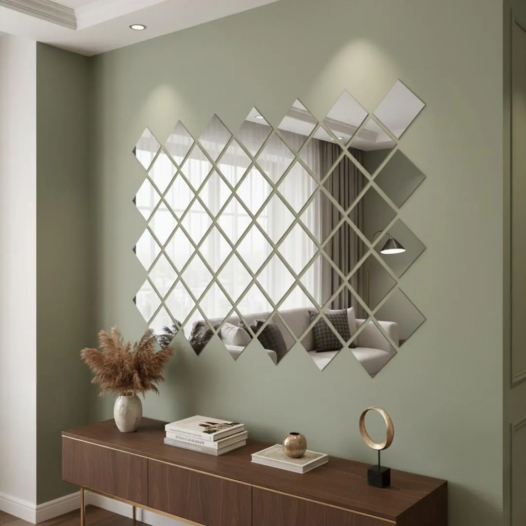12 Pcs Acrylic Mirror Wall Decor Golden Silver Square Design