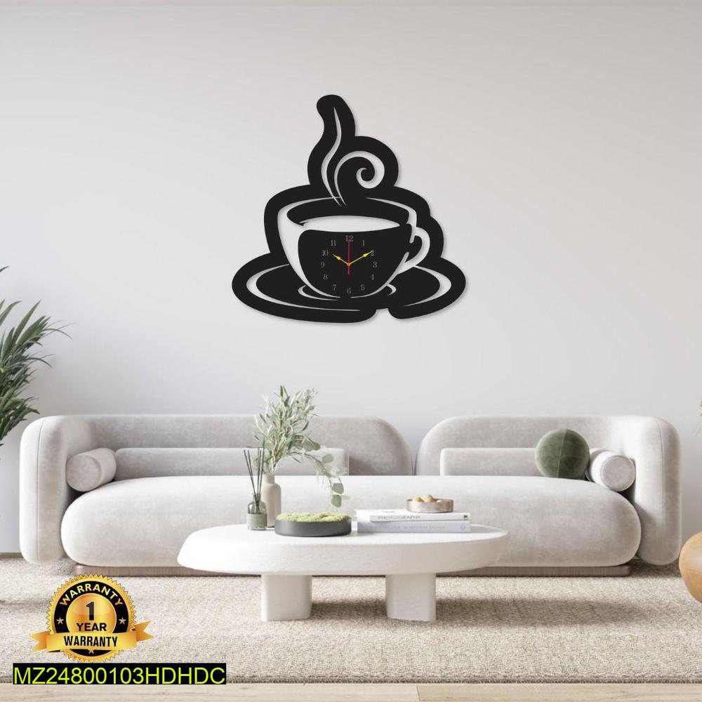 Modern Coffee Cup Wall Clock Black DIY Installation
