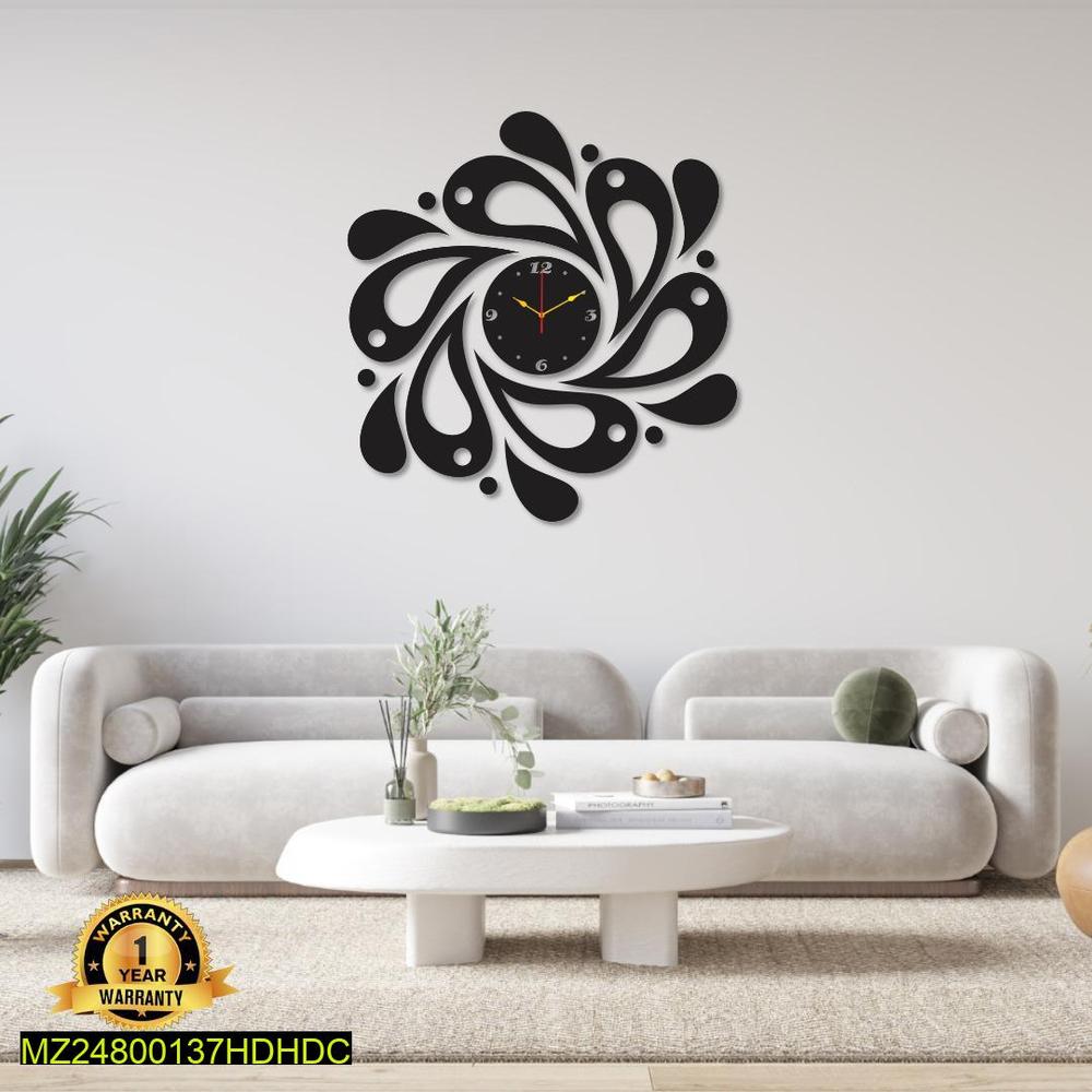Modern Black Drop-Shaped Wall Clock 24x24"