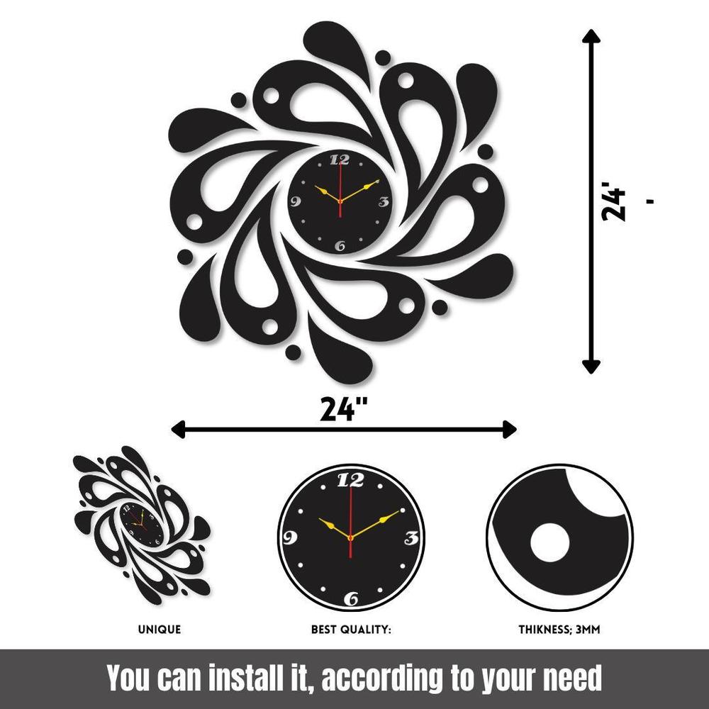 Modern Black Drop-Shaped Wall Clock 24x24"