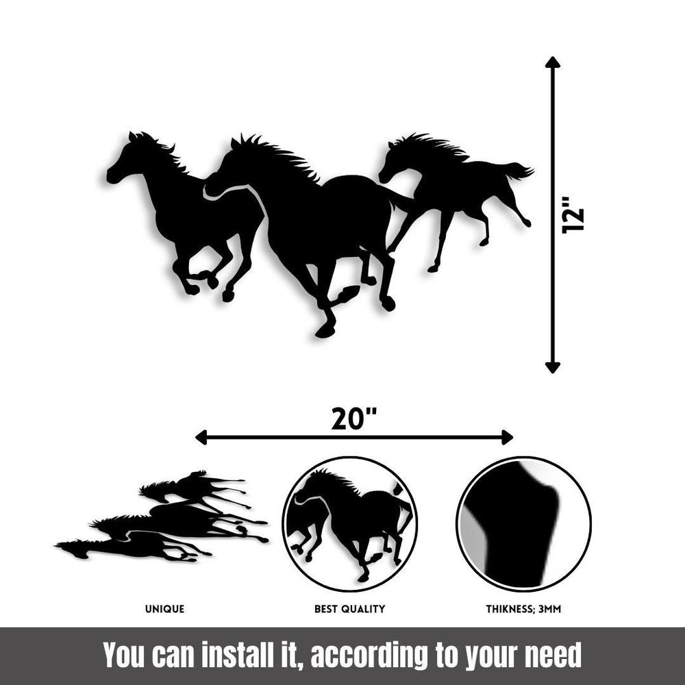 Fredom Horse Wall Art Black 20x12" Modern Decor
