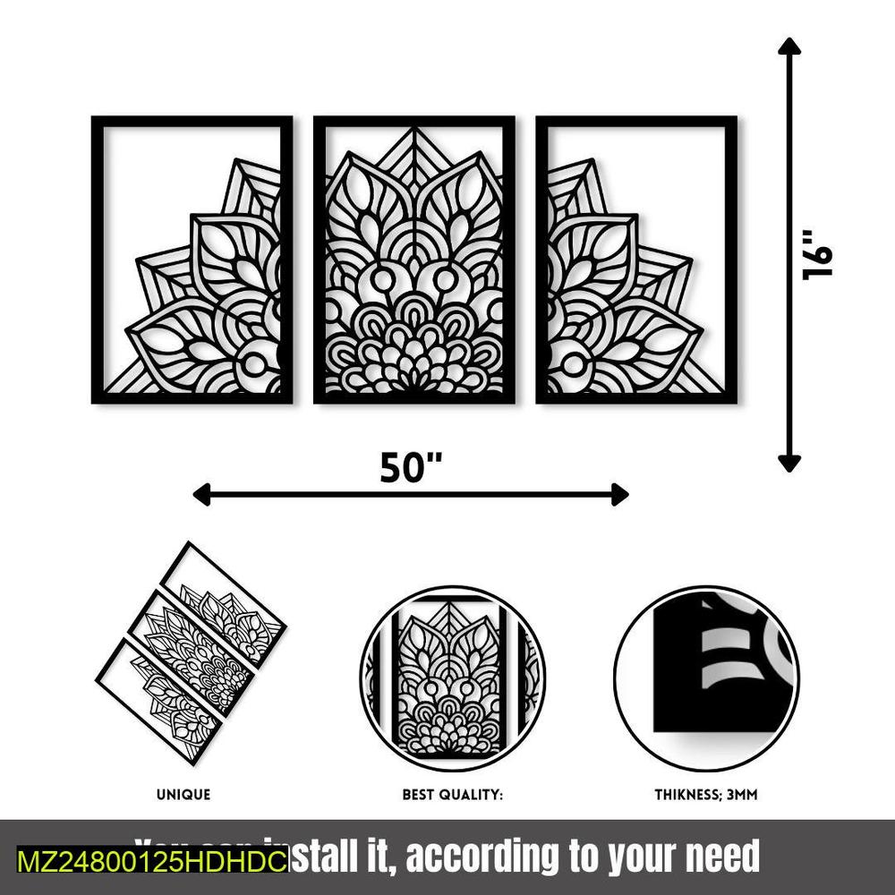 Golden Three Frame Wall Art Set 50x16 Inches