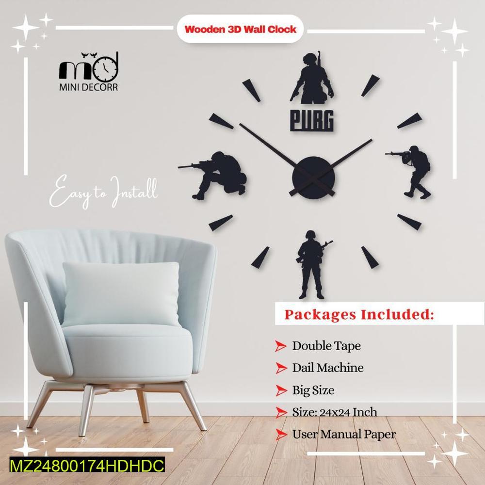 PUBG Theme 24x24 Inch Wooden Wall Clock