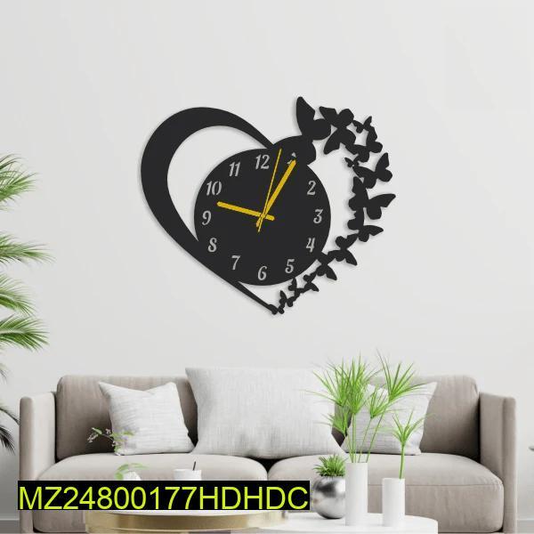 Heart Shaped Wall Clock Black Butterfly Design