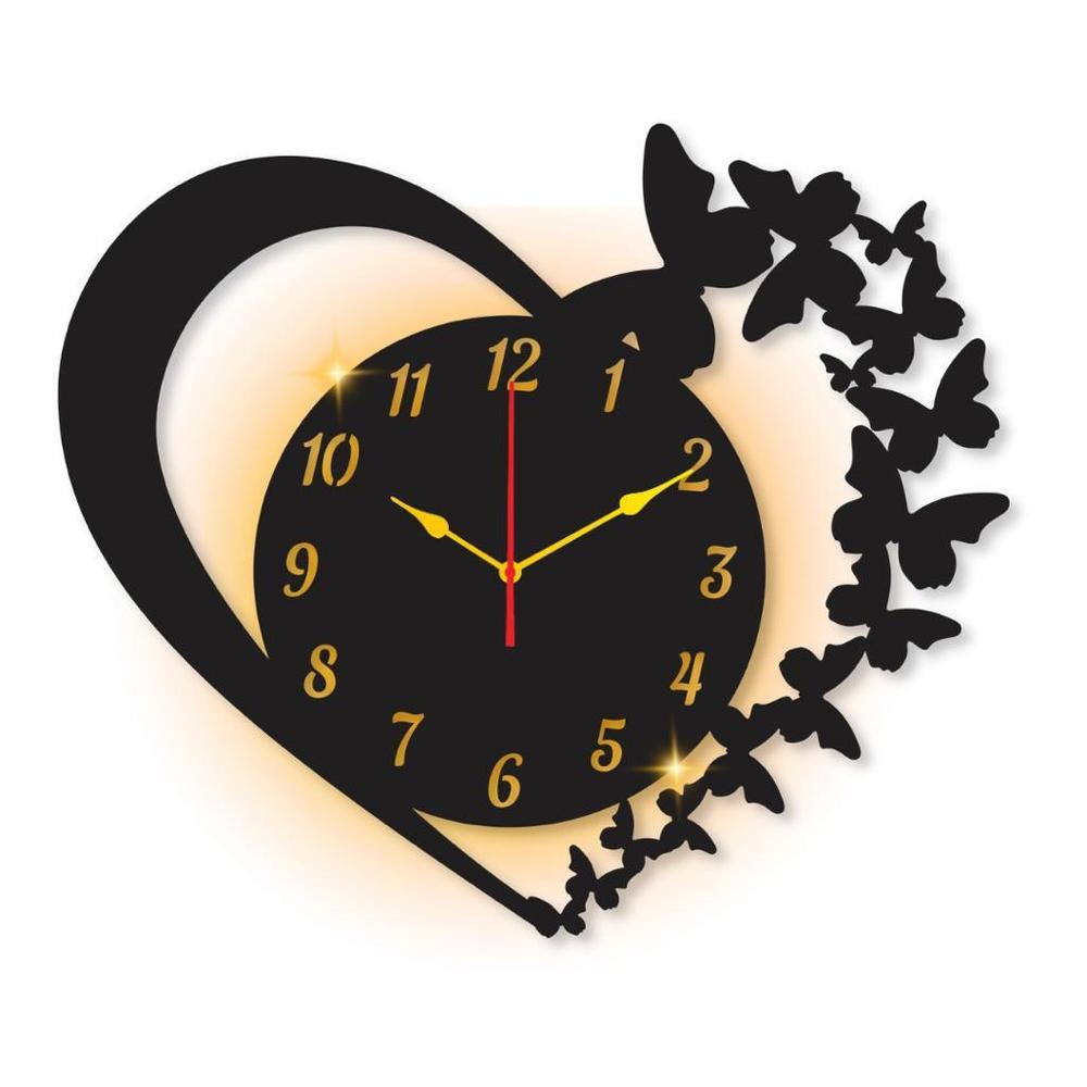 Heart Shaped Wall Clock with Butterfly Design Black