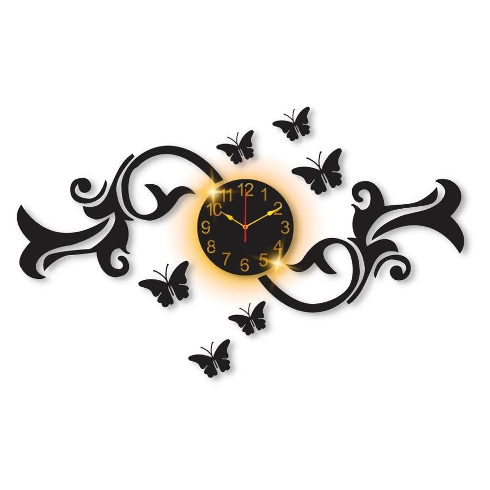 Butterfly Wall Clock Black Backlit 24x16