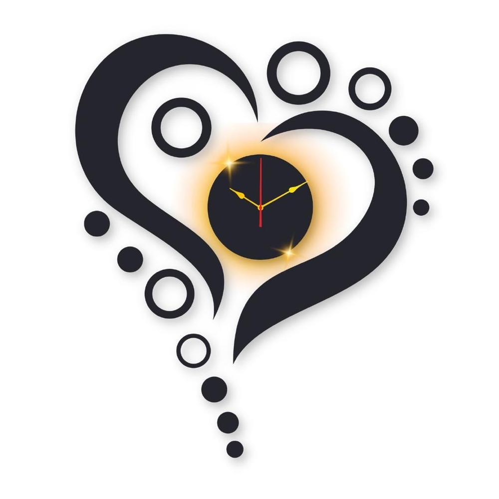 Heart Shaped Wall Clock with Backlight Black 16x16
