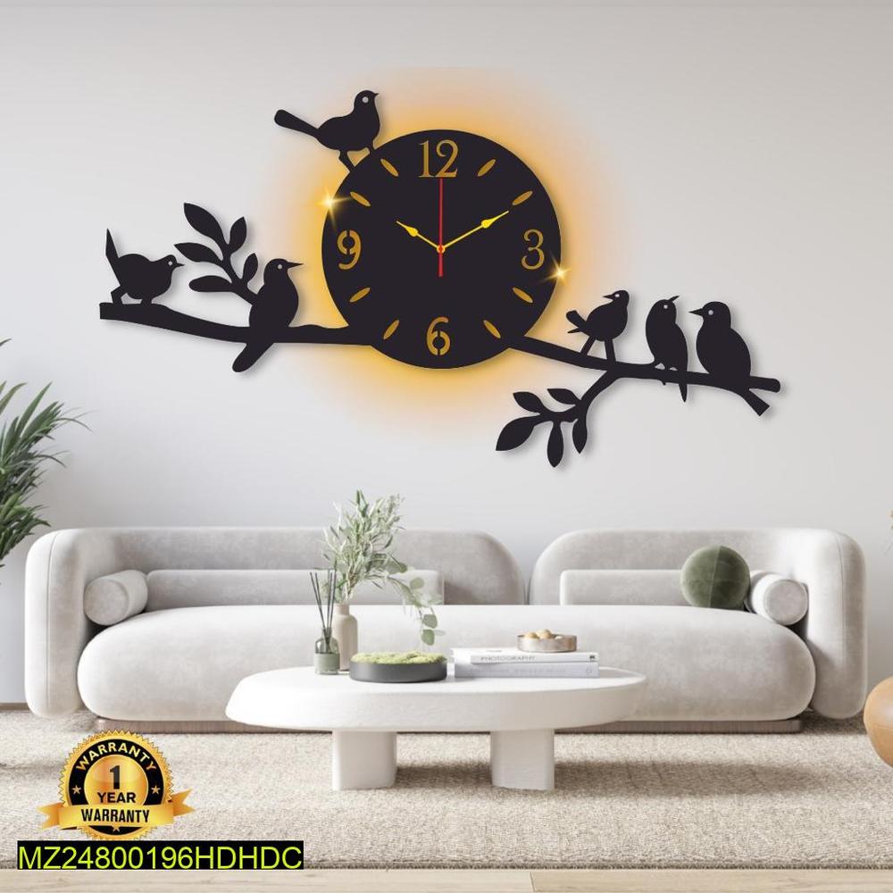Modern Bird Wall Clock with Backlight Black Gold