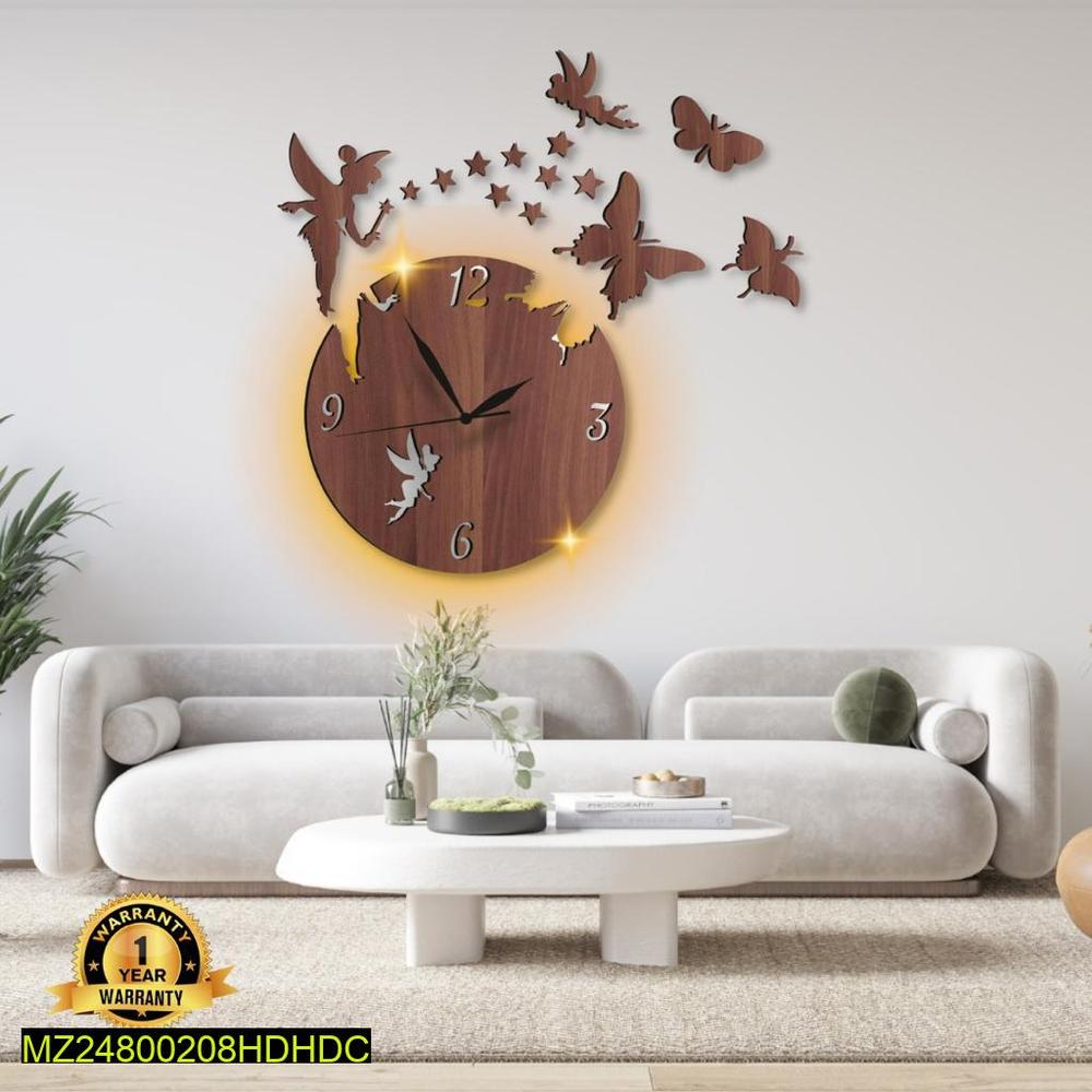 Fairy Butterfly Wall Clock with Backlight for Living Room