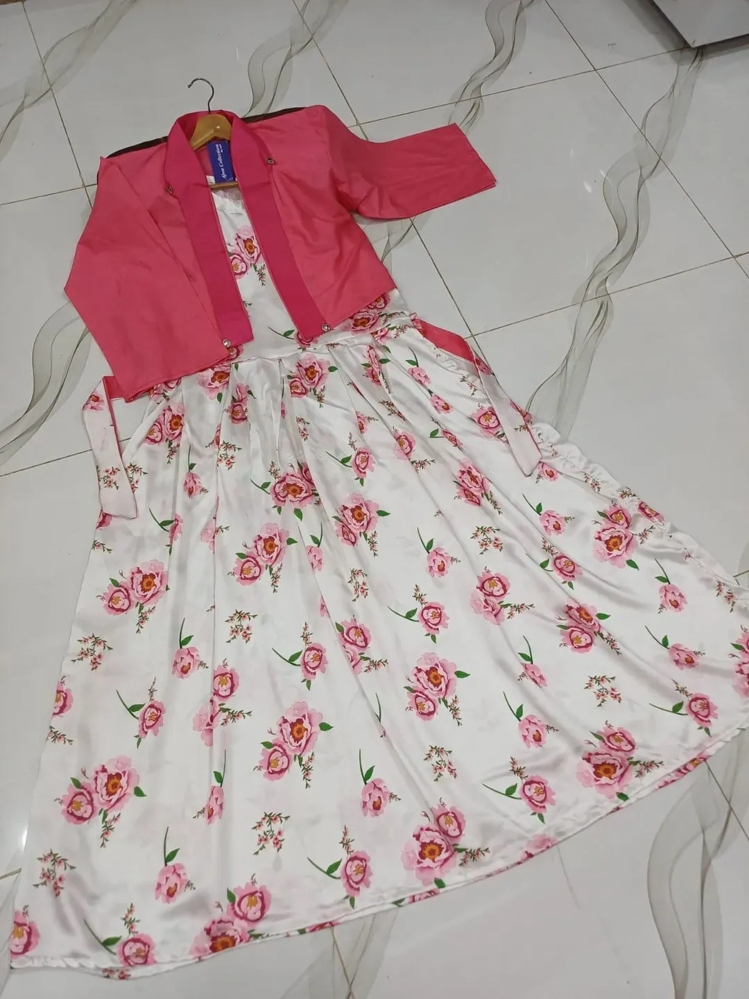 Stunning Pink Printed Maxi and Jacket Set - 2 Pcs