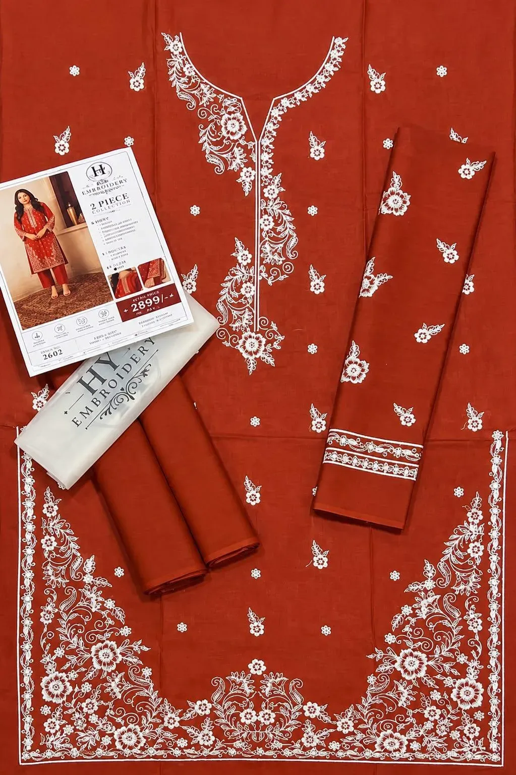 2 Pcs Women's Unstitched Sequins Embroidered Suit