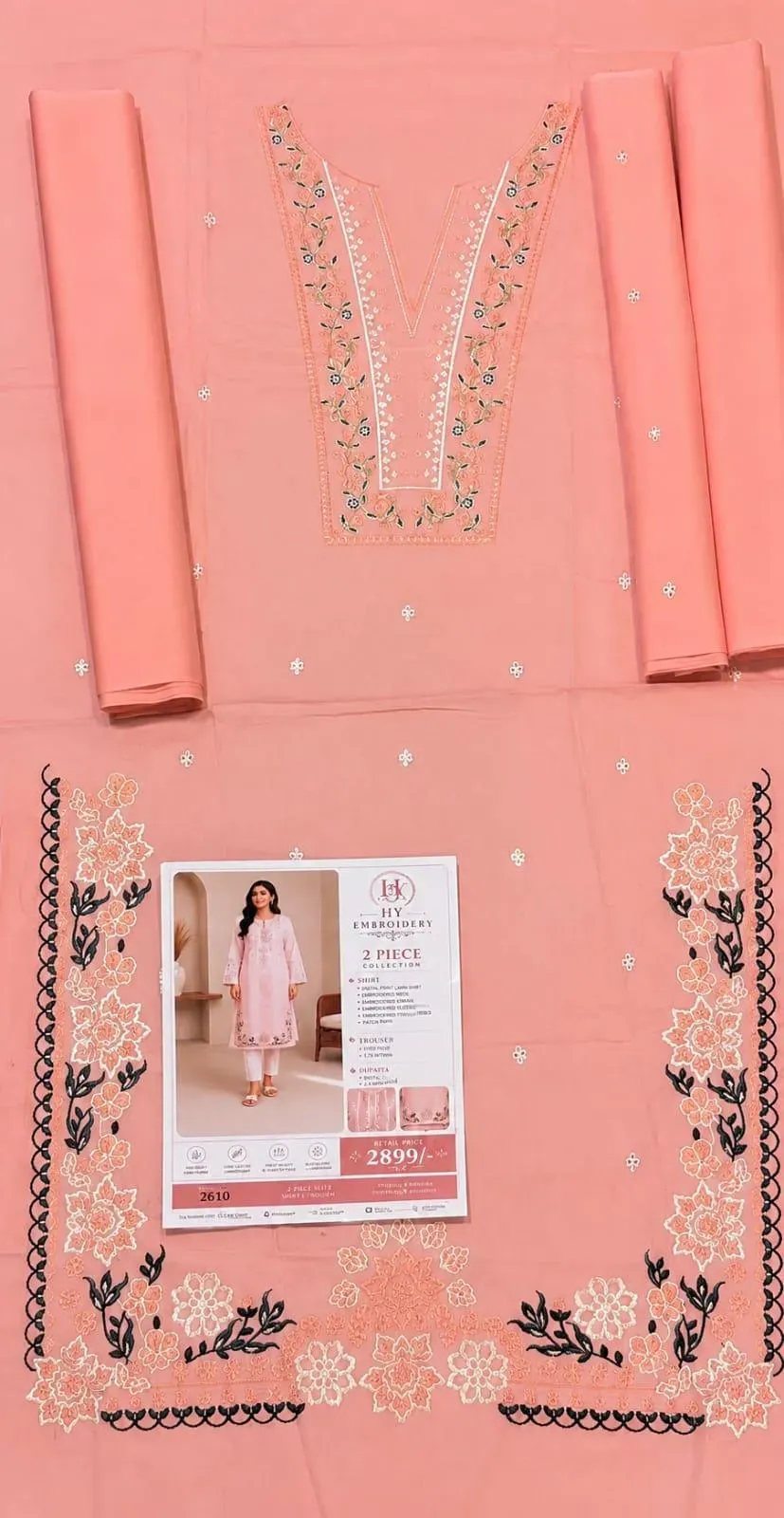 2 Pcs Women's Unstitched Sequins Embroidered Suit
