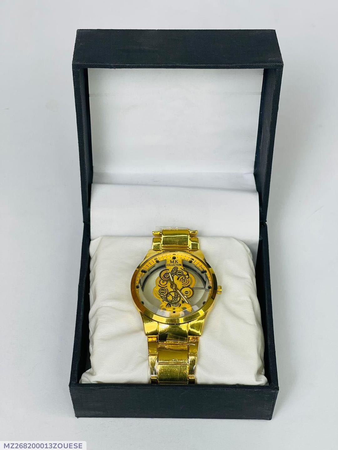 Golden Stainless Steel Men's Watch with Open Face Dial