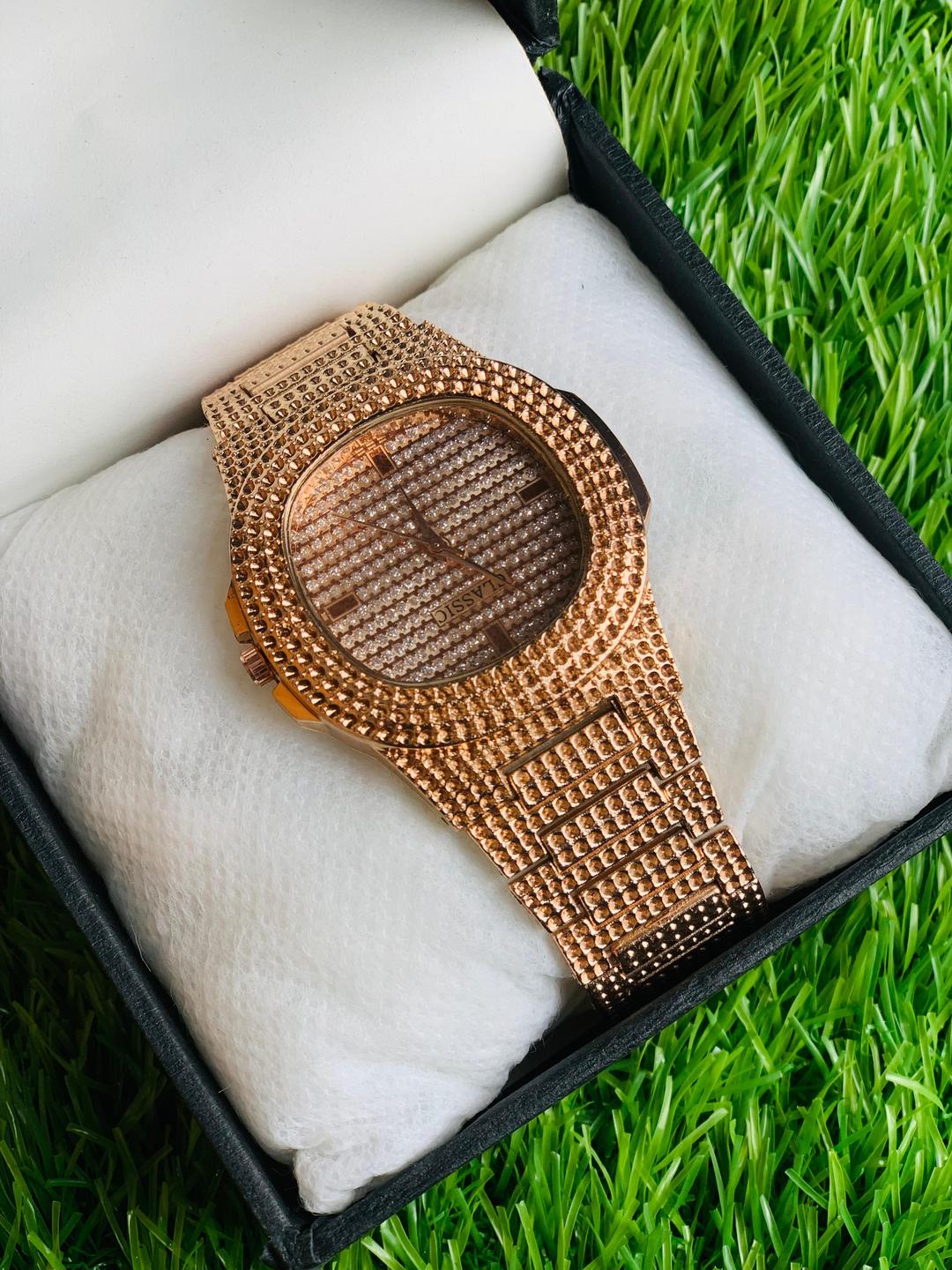 Men's Gold Plated Quartz Watch with Plain Strap