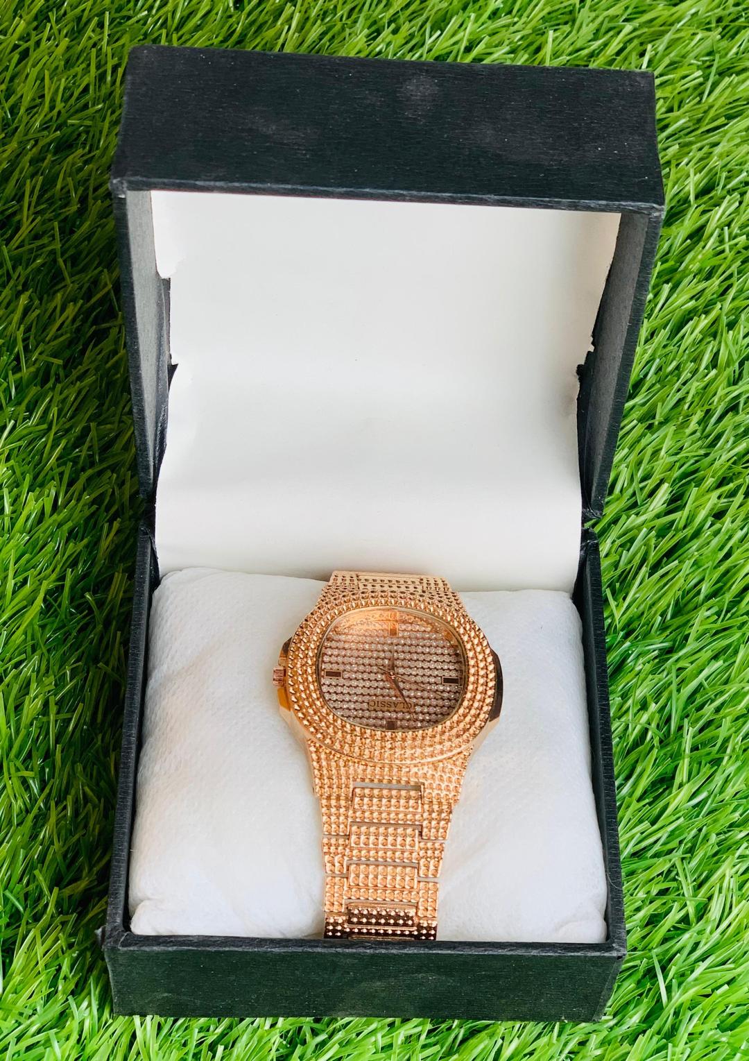 Men's Gold Plated Quartz Watch with Plain Strap