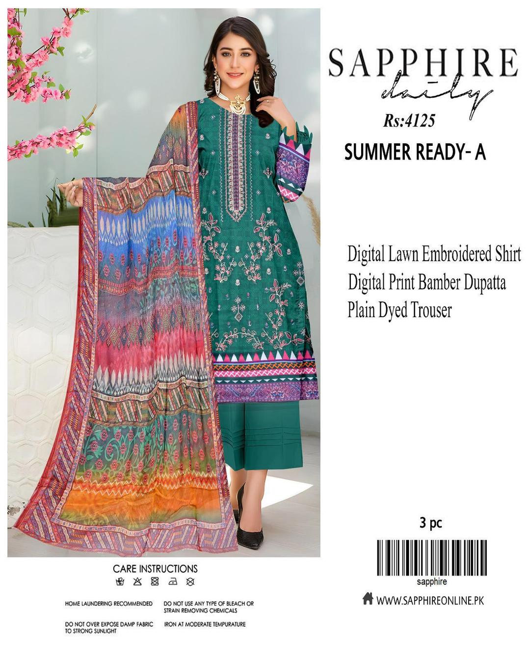 3 Pcs Women's Unstitched Printed Embroidered Suit