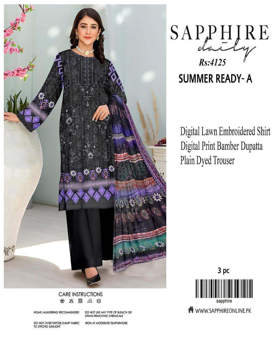 3 Pcs Women's Unstitched Printed Embroidered Suit