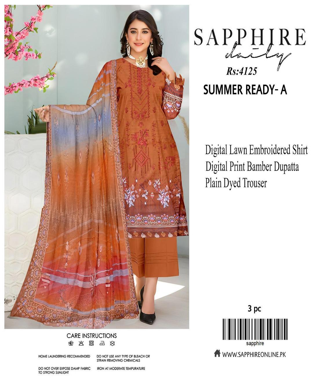 3 Pcs Women's Unstitched Printed Embroidered Suit