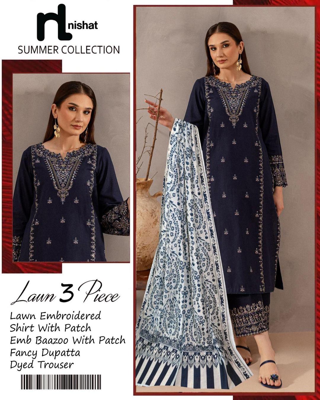 3 Pcs Women's Unstitched Embroidered Suit