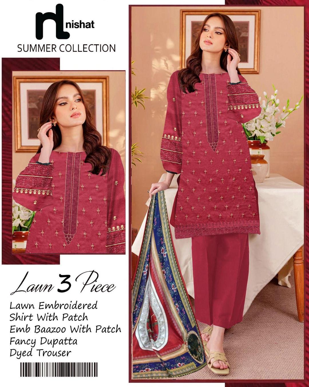 3 Pcs Women's Unstitched Embroidered Suit