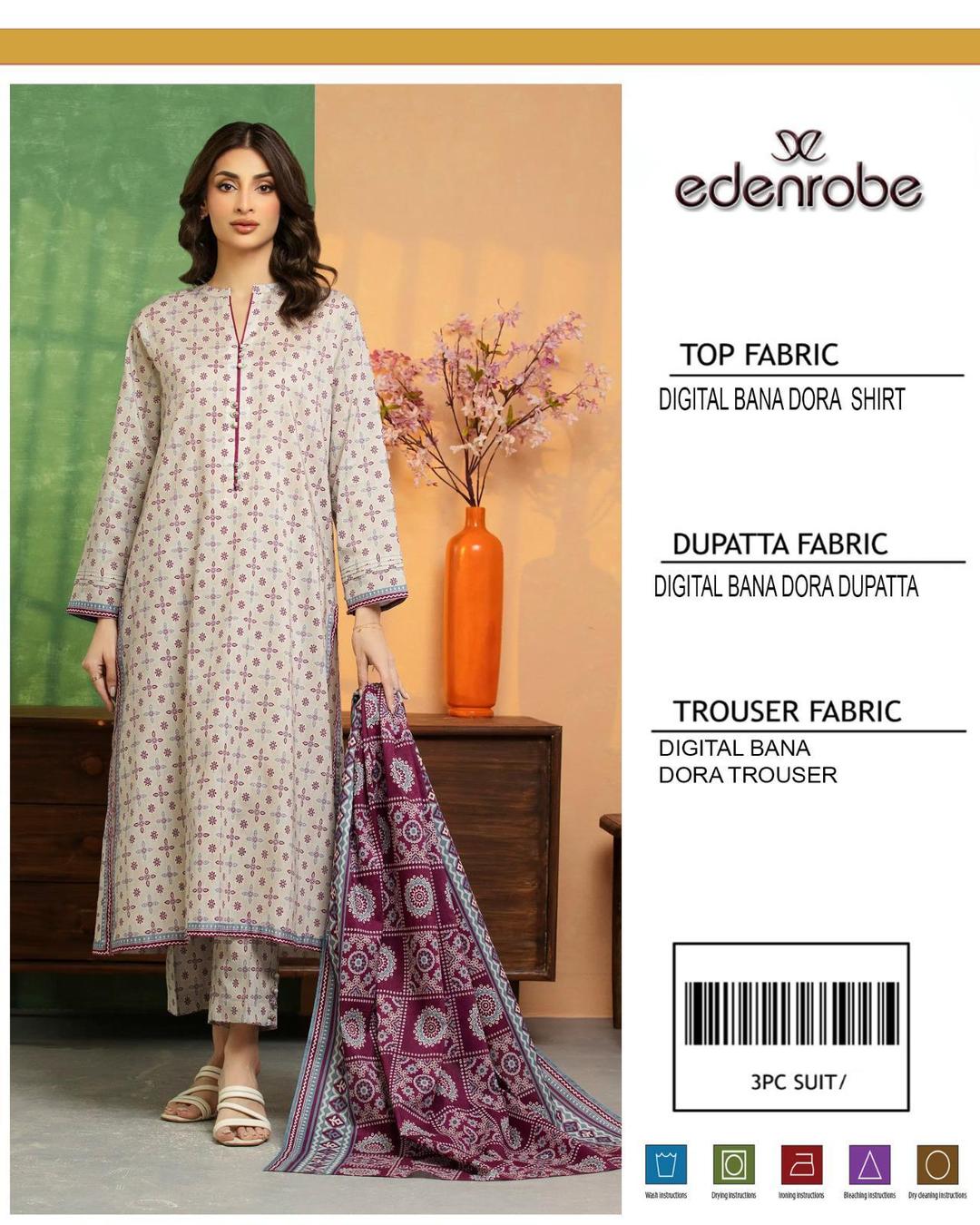 3 Pcs Women's Unstitched Digital Print Suit