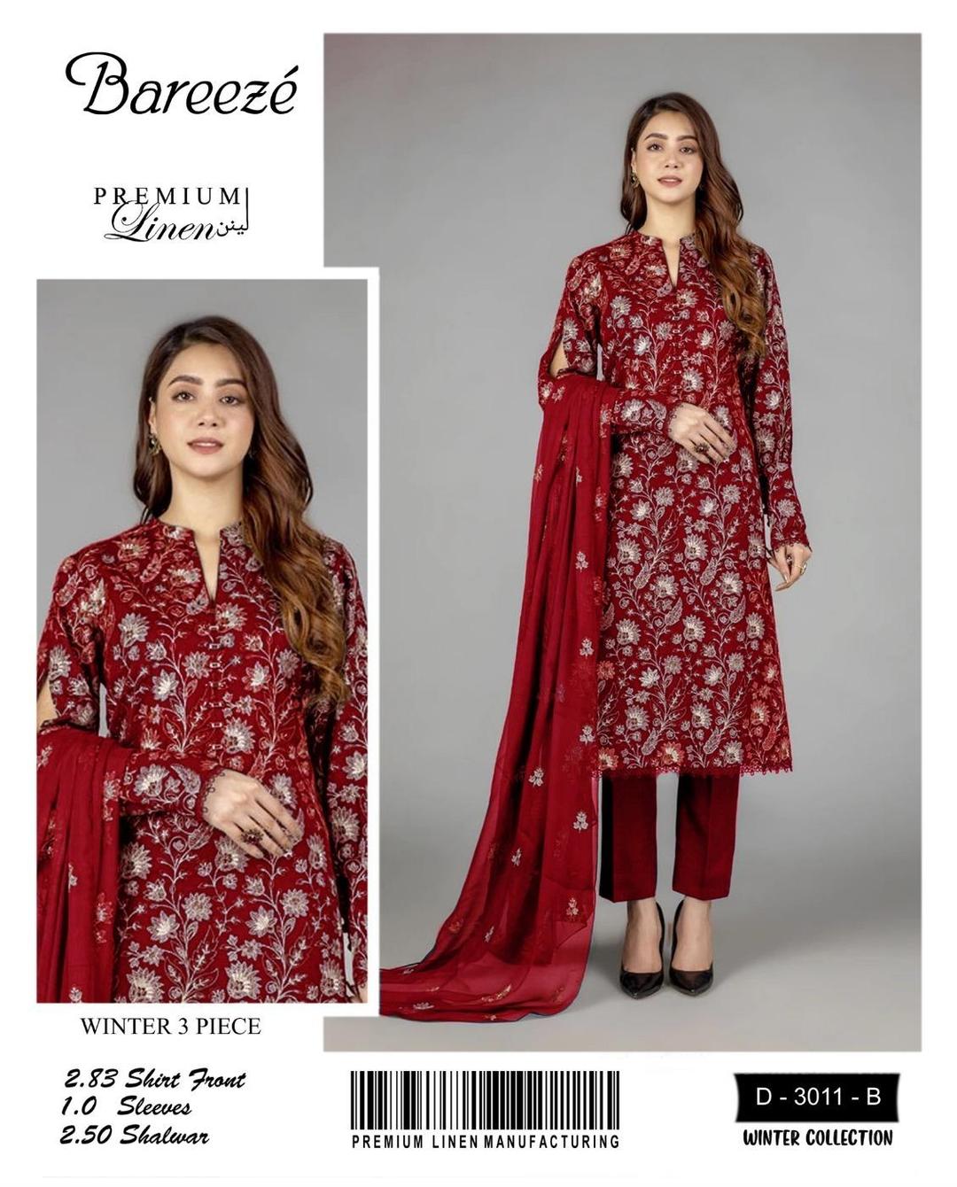 3 Pcs Women's Unstitched Embroidered Suit