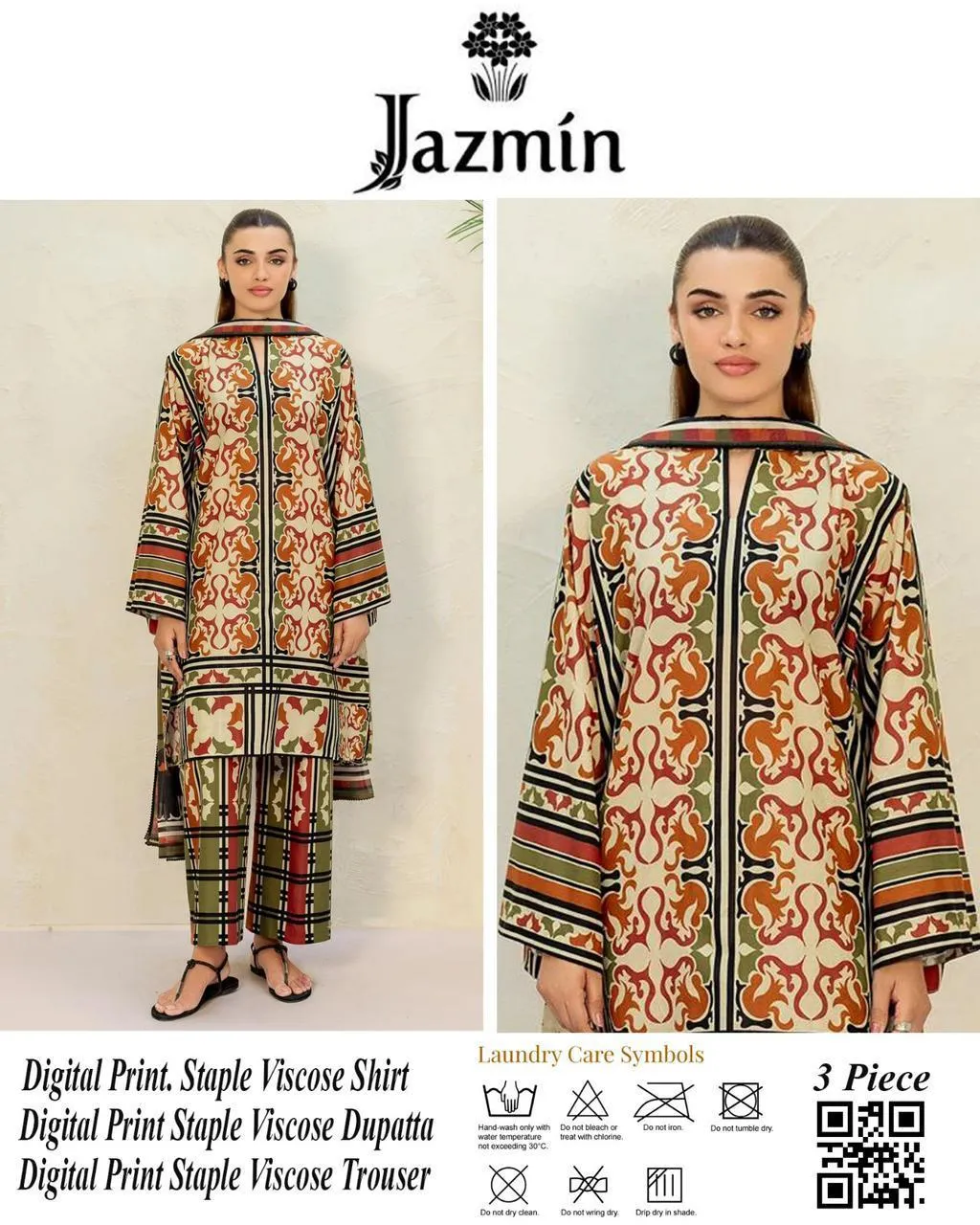 3 Pcs Women's Unstitched Printed Suit