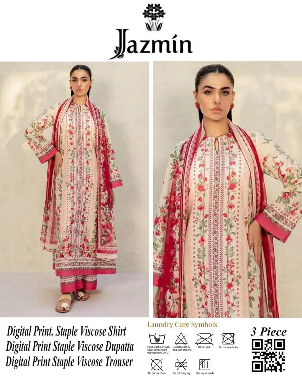 3 Pcs Women's Unstitched Printed Suit